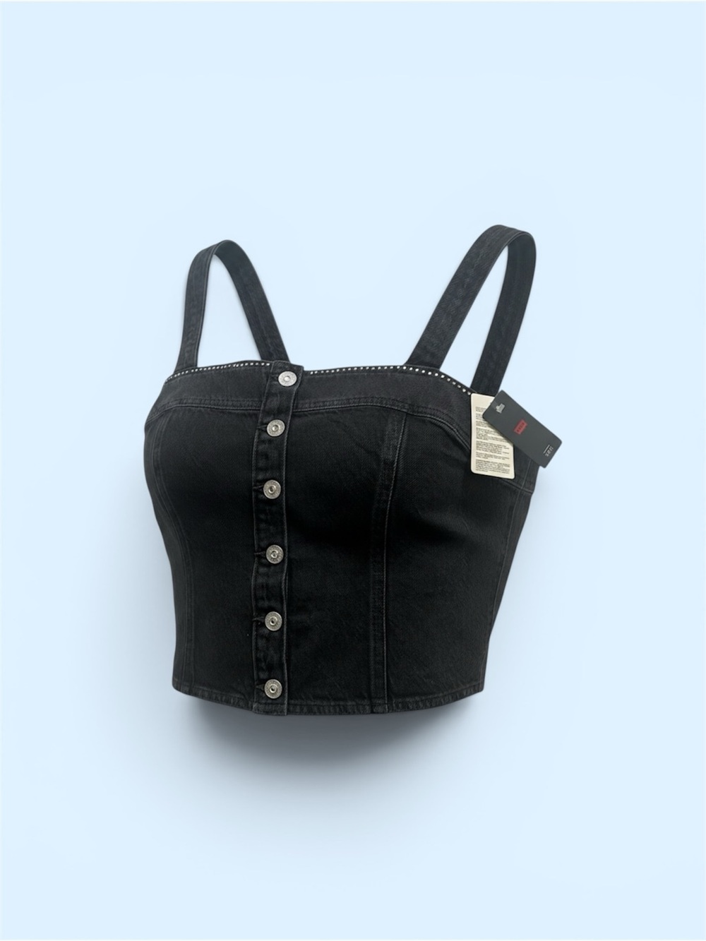 Levi's Black Denim Button-Front Crop Top with Stud Accent
